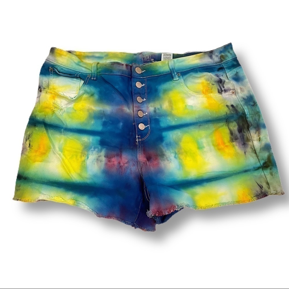 Festival Tie dyed denim mermaid booty jean shorts women’s size 20 distressed